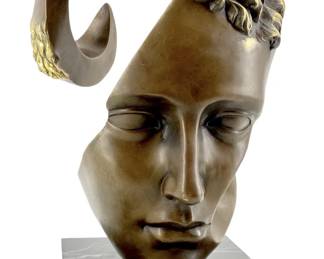 Salvador Dali Cast Bronze Modernist Face Sculpture