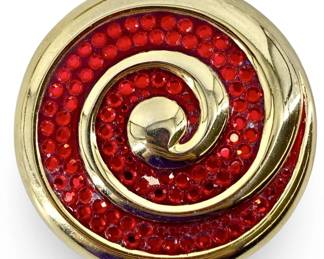 Circular Estée Lauder “Red Swirls" Brass Compact