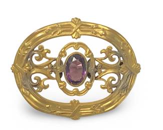 Superb Art Nouveau Brass Gemstone Brooch