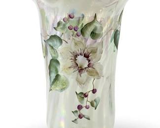 Floral Painted White Art Glass Vase