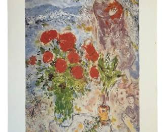 Marc Chagall "Red Bouquet w Lovers" Print