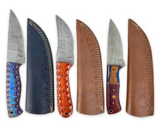 3pc Genuine Damascus Steel Knives and Sheaths