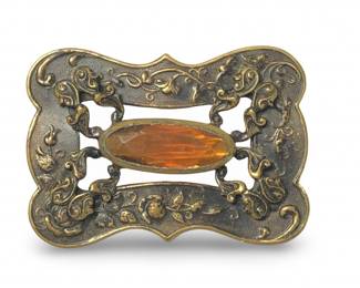 Phenomenal Art Nouveau Brass Gemstone Brooch