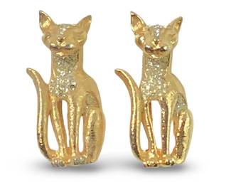 Pair Eisenberg Pave Rhinestone Cat Brooches