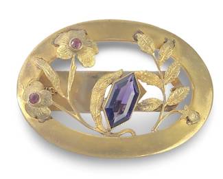 Vintage Art Nouveau Floral Gemstone Fur Clip