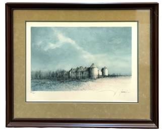 Signed Winter Landscape Lithograph