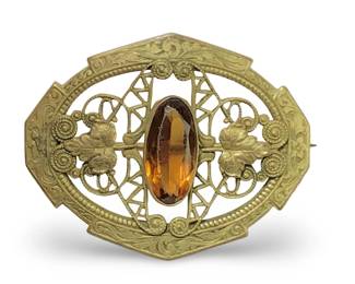 Sublime Art Deco Brass Gemstone Brooch