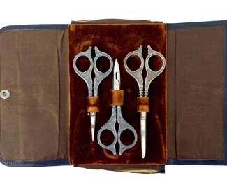 3pc Antique German Sewing Scissors and Case