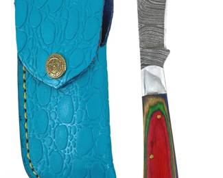 Genuine Damascus Pruner Pocket Knife and Case