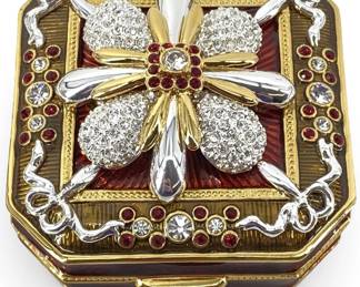 Joan Rivers Red Guilloche & Crystal Box & Earrings