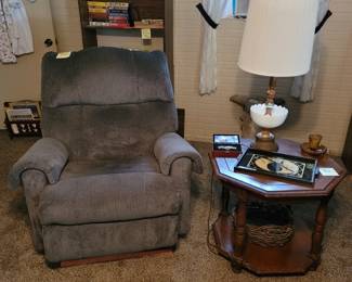 Recliner, Milk Glass Table Lamp