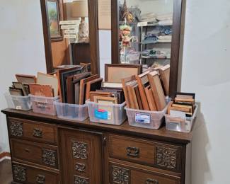 Vintage Dresser w/ Double Mirror, Frames
