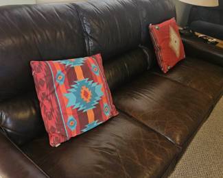 Lazy boy dark leather couch and matching loveseat, contemporary design. Couch 80x36 loveseat 56x36