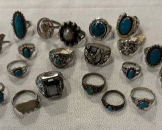 Lots of Native American/Mexican Styled Sterling and Turquoise Rings