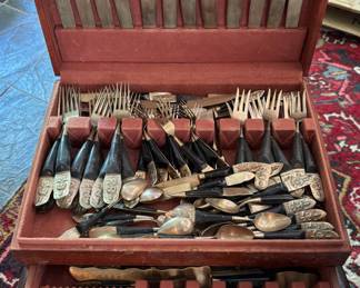 Large Collection of Thai Saim Brass Flatware