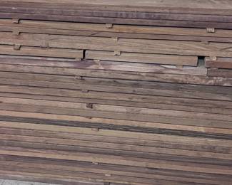 Teak Lumber - properly stacked. Exceptional grain in mostly 1” by 6” dimensions. Approx. 250 bd ft. Also Teak cove molding - approx. 250 linear ft