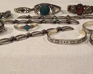 Lots of Vintage Native American/Mexican Styled Sterling and Turquoise Bracelets