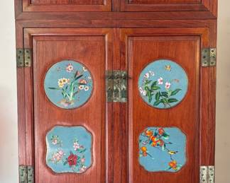 Rosewood Cloisonné Chinese Cabinet - Beautiful Panels