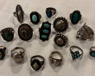 Vintage Native American/Mexican Styled Sterling and Turquoise Rings