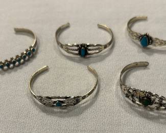 Lots of Native American/Mexican Styled Sterling and Turquoise Bracelets