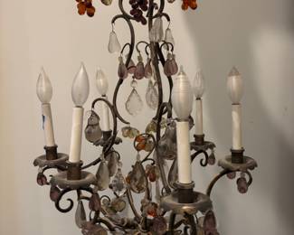 Antique Italian Brass Chandelier - Glass Fruit Clusters