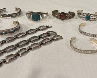 Lots of Native American/Mexican Styled Sterling and Turquoise Bracelets -Some Children's