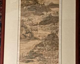 Vintage Asian Framed Scroll Painting