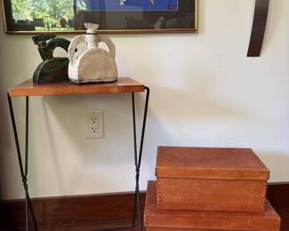 Leather Boxes and Folding Table