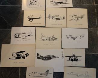 Set of 13 Aviation Drawings by JA Caulfield