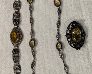Citrine and Sterling Filigree Victorian Set