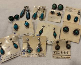 Lots of Native American/Mexican Styled Sterling and Turquoise Earrings