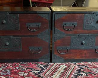 Japanese Mahogany Sado Tansu Pair of Chests - Stackable