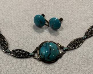  Native American/Mexican Styled Sterling and Turquoise Set