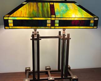 Art Deco Glass and Bronze Lamp
