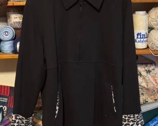Coldwater Creek Black & Leopard Print Half Zip Sweater