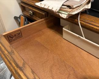 Sligh Furniture Oak Storage Cabinet with Leaded Glass Doors