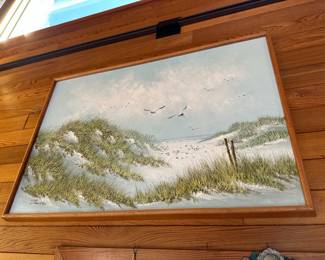 Framed Beach Scene Oil Painting by J. Mucha
