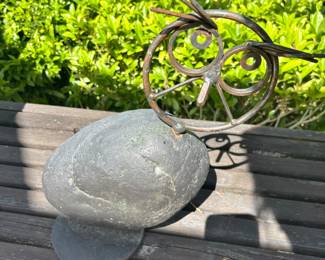 Outdoor Rock & Metal Owl Sculpture