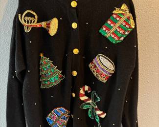Black Beaded Christmas Cardigan Sweater