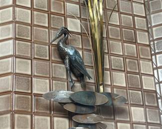 Metal Heron on Lily Pads Wall Sculpture