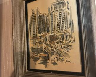 Framed Watercolor "Boulevard Bridge - Chicago" by John Haymson