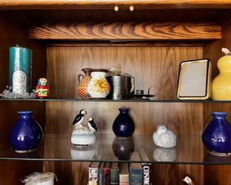 Carolina Turquoise Pillar Candle, 800 B.C. Reproduction Greek Geometric Miniature Jug, Ceramic Gourd Decor, Pair of Cobalt Blue Vases