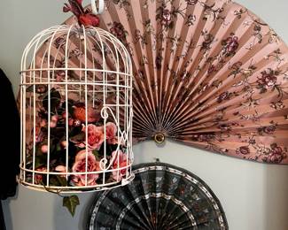 Decorative Floral Wall Fans, Decorative White Metal Birdcage