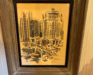 Framed Watercolor "Boulevard Bridge - Chicago" by John Haymson
