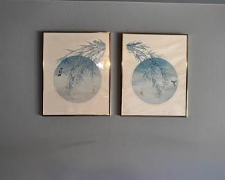 Pair of Framed Bamboo Prints by J. Cheng