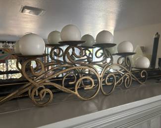 Brass Tone Wrought Iron 6 Arm Candle Holder