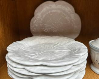 Set of 7 Bordallo Pinheiro White Cabbage Themed Bread & Butter Plates