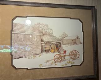 Framed & Matted Farm Scened Watercolor Print by Frank Massa