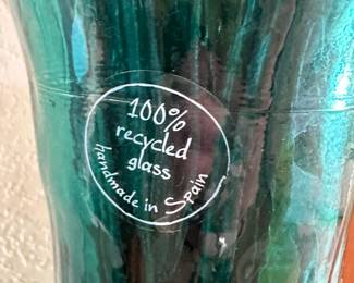Turquoise Recycled Glass Floor Vase - Made in Spain