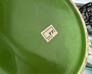 Green Ceramic Fitz and Floyd – Pair of Coffee Mugs, Tea Kettle, Salt & Pepper Shakers